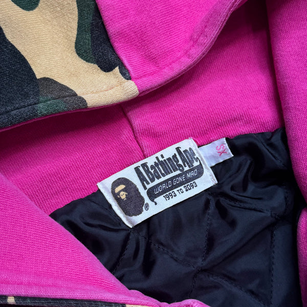 [XS] Bape Half 1st Camo Pink Shark Varsity Hoodie