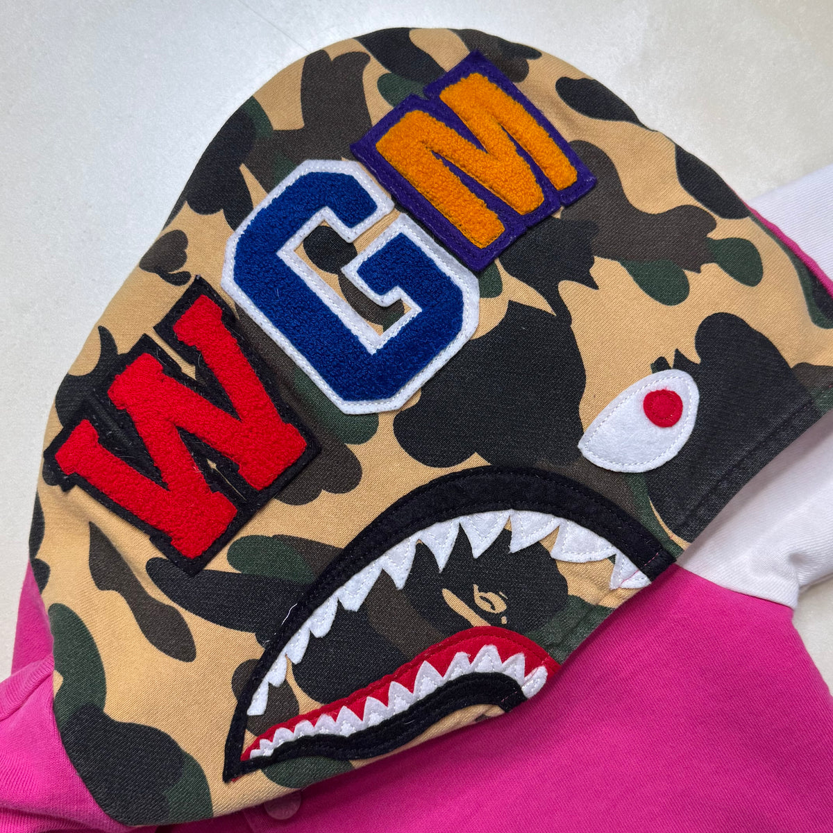 [XS] Bape Half 1st Camo Pink Shark Varsity Hoodie