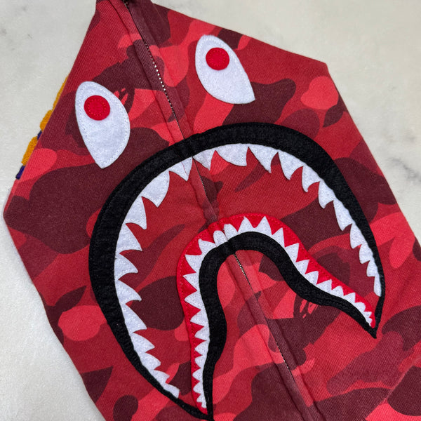 [M] Bape Full Red Camo Shark Hoodie
