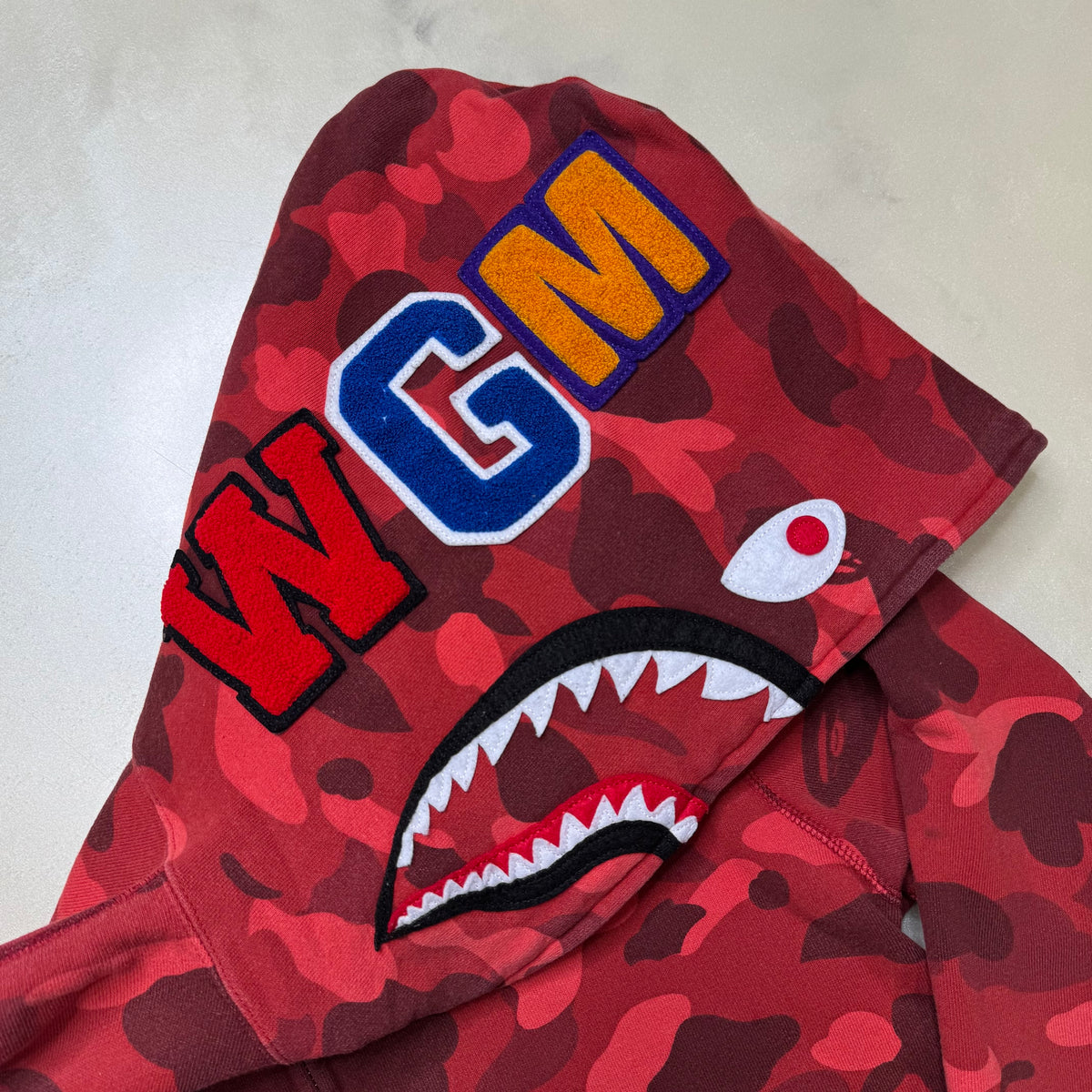 [M] Bape Full Red Camo Shark Hoodie