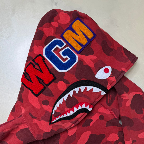 [M] Bape Full Red Camo Shark Hoodie