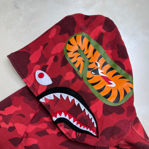 [M] Bape Full Red Camo Shark Hoodie
