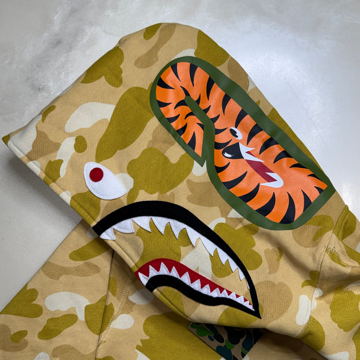 [L] DS Bape Gold Camo Shark Hoodie