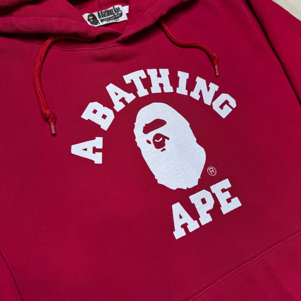 [L] Bape Red College Logo Hoodie