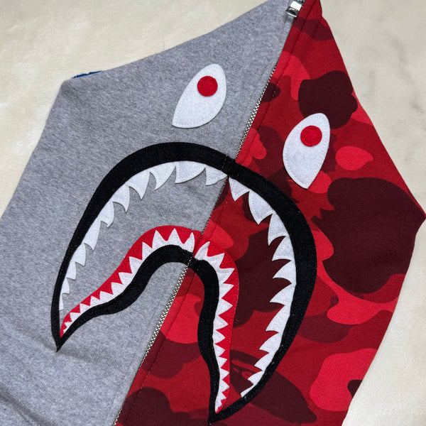[2XL] Bape Half Red Camo Shark Hoodie