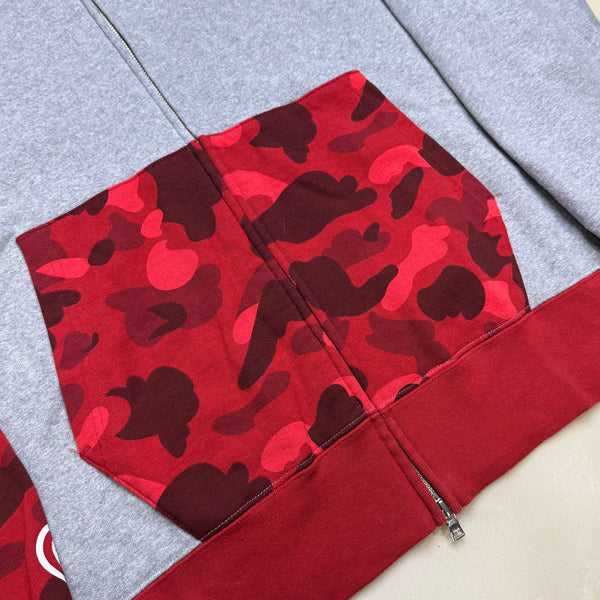 [2XL] Bape Half Red Camo Shark Hoodie