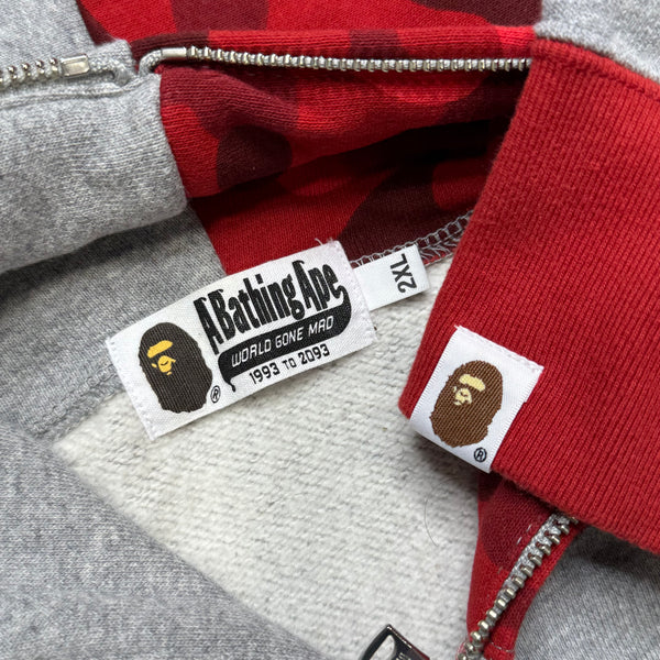 [2XL] Bape Half Red Camo Shark Hoodie