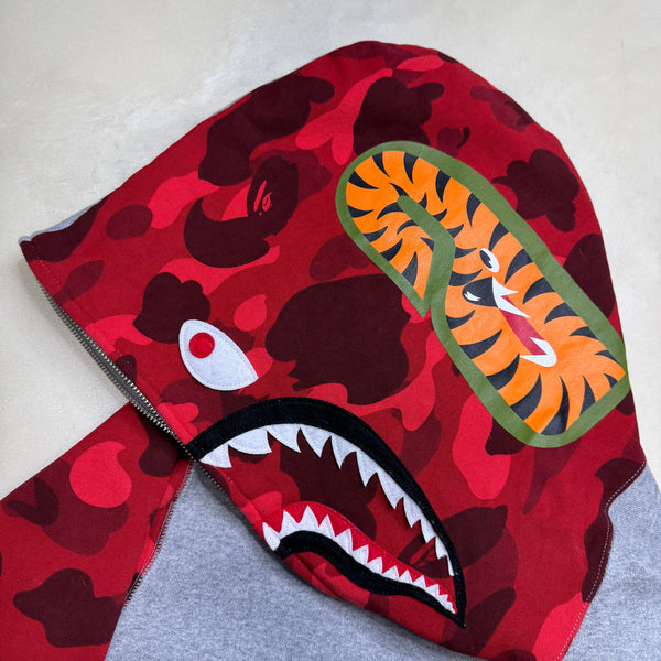 [2XL] Bape Half Red Camo Shark Hoodie