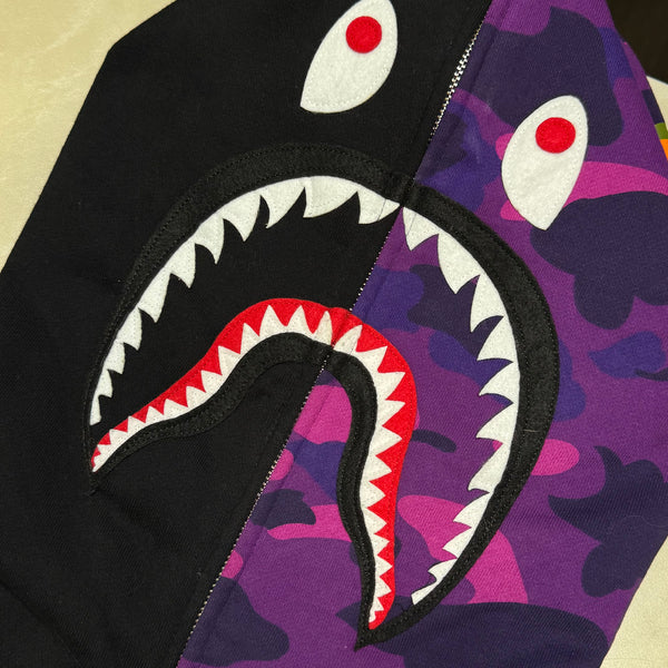 [2XL] Bape Half Purple Camo Shark Hoodie