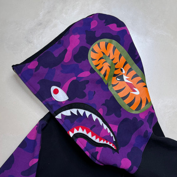 [2XL] Bape Half Purple Camo Shark Hoodie