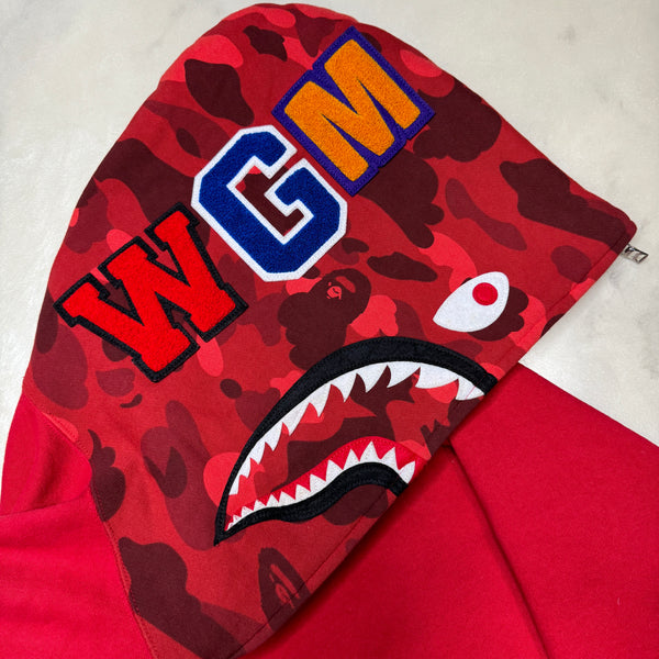 [XL] Bape Red Half Camo Shark Hoodie