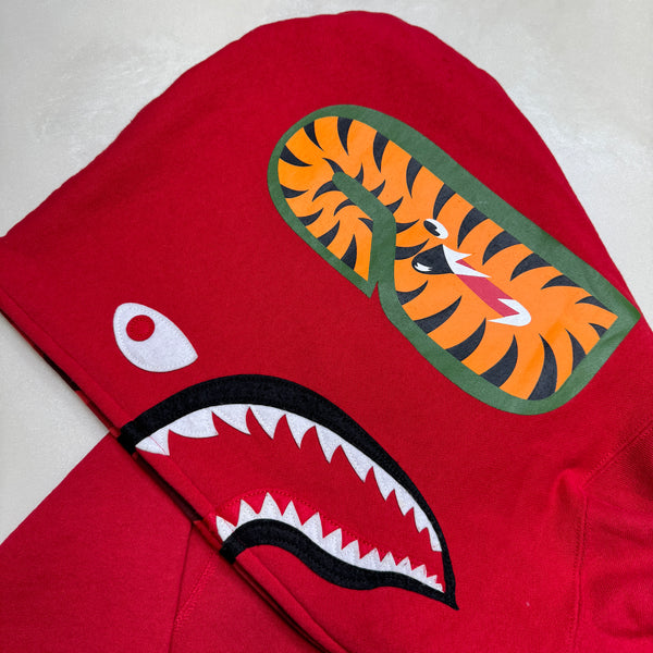 [XL] Bape Red Half Camo Shark Hoodie