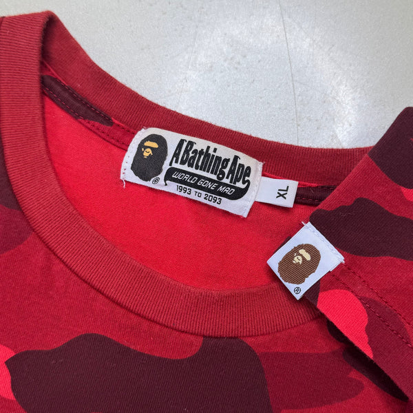 [XL] Bape Red 1st Camo College Logo Tee