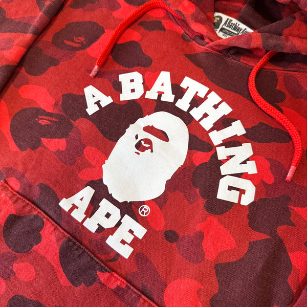 [M] Bape Red 1st Camo College Logo Hoodie