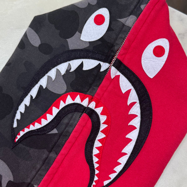 [XL] Bape Red Half Camo Shark Hoodie