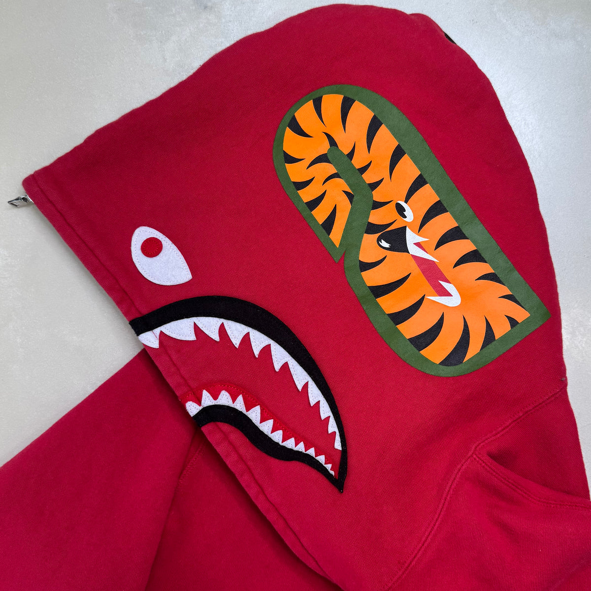 [XL] Bape Red Half Camo Shark Hoodie