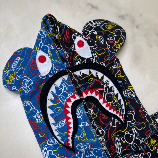 [M] Bape x Bearbrick Collab Split Shark Hoodie