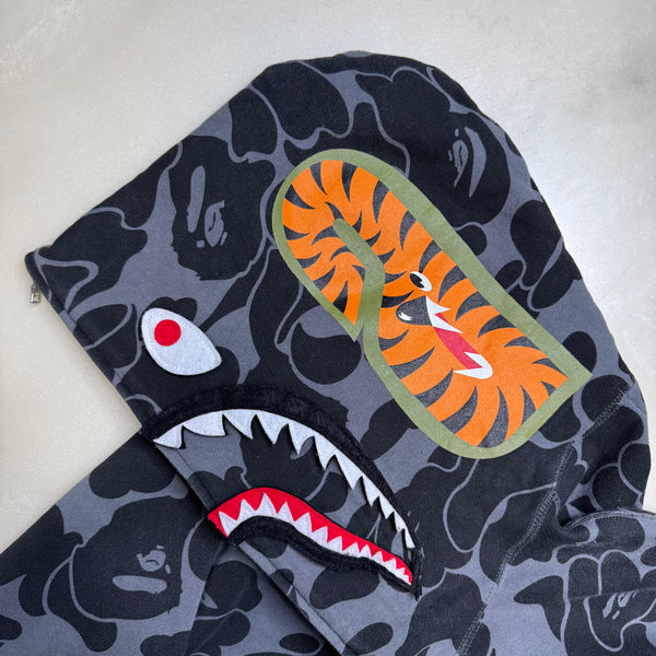 [L] Bape Grey ABC Camo Full-Zip Shark Hoodie