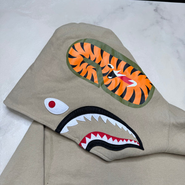 [L] Bape Tan Pullover Shark Hoodie