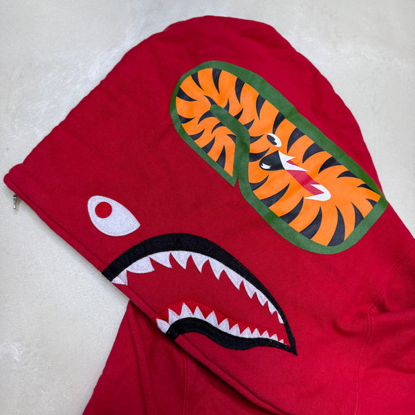 [L] Bape Half Red Camo Full-Zip Shark Hoodie