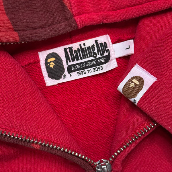 [L] Bape Half Red Camo Full-Zip Shark Hoodie