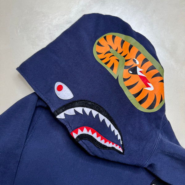 [2XL] Bape Navy Pullover Shark Hoodie