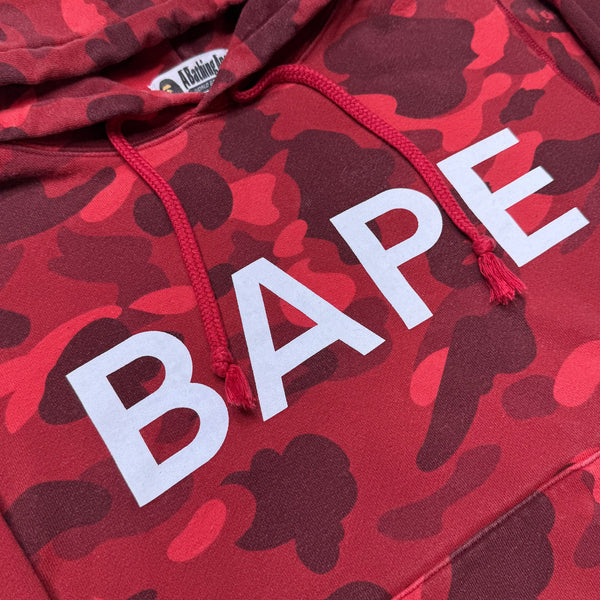 [S] Bape Red Camo Spell Out Hoodie