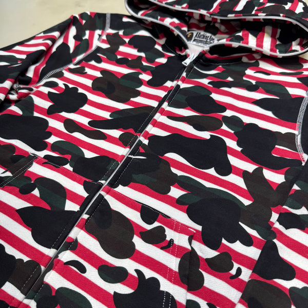 [S] Bape Red Striped Camo Full-Zip Hoodie
