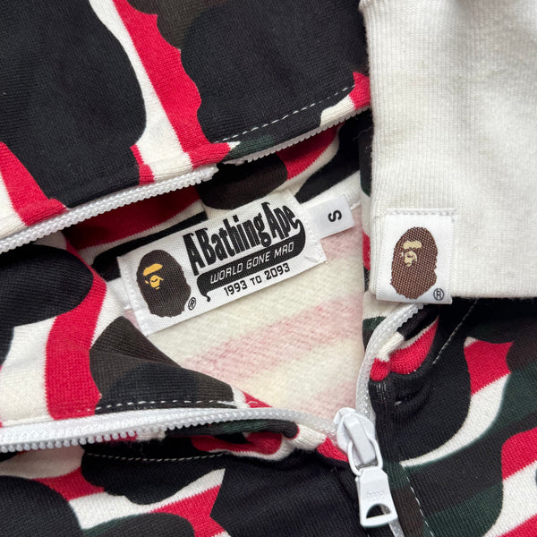 [S] Bape Red Striped Camo Full-Zip Hoodie
