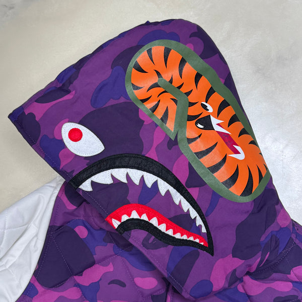 [L] Bape Purple Camo Shark Puffer Jacket
