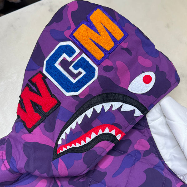 [L] Bape Purple Camo Shark Puffer Jacket