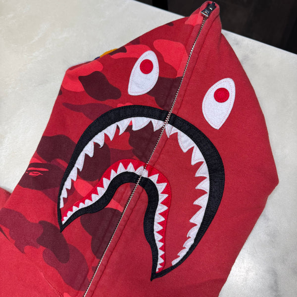 [XL] Bape Red Half Camo Full-Zip Shark Hoodie