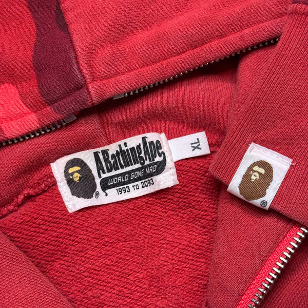 [XL] Bape Red Half Camo Full-Zip Shark Hoodie