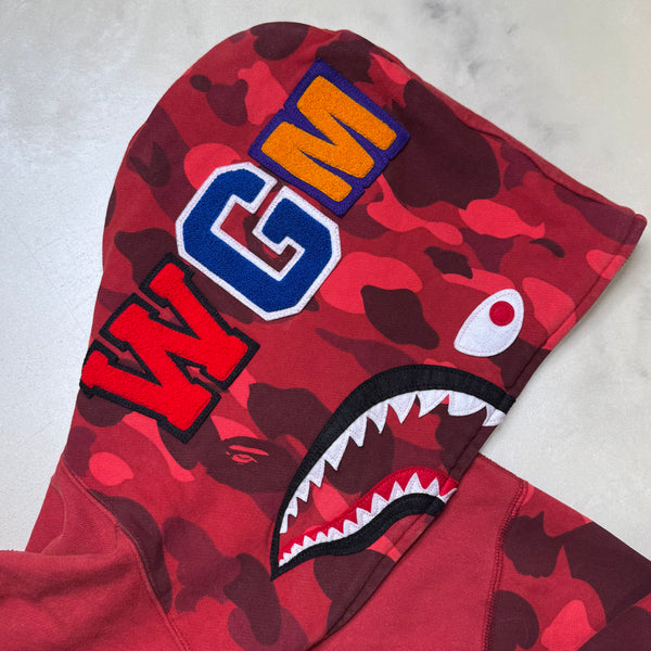 [XL] Bape Red Half Camo Full-Zip Shark Hoodie
