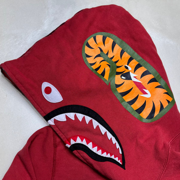 [XL] Bape Red Half Camo Full-Zip Shark Hoodie