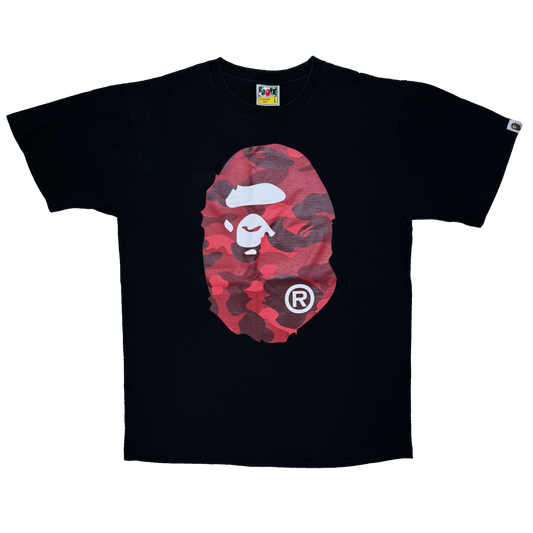 [L] Bape Red Camo Ape Head Tee