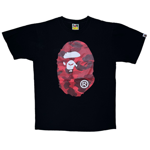 [L] Bape Red Camo Ape Head Tee