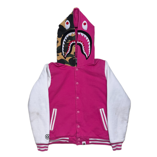 [XS] Bape Half 1st Camo Pink Shark Varsity Hoodie