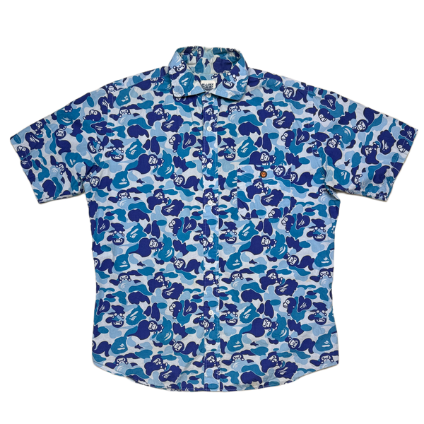 [L] Bape Blue Milo Camo Button Up