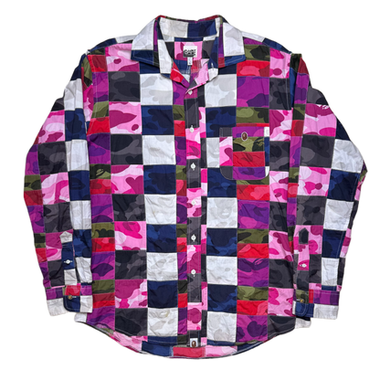 [L] OG Bape Crazy Patchwork Camo Button Up