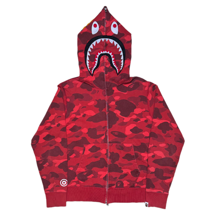 [M] Bape Full Red Camo Shark Hoodie