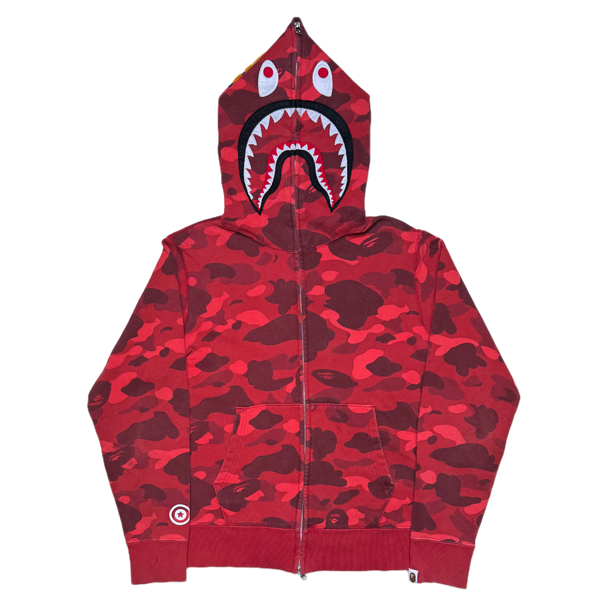 [M] Bape Full Red Camo Shark Hoodie