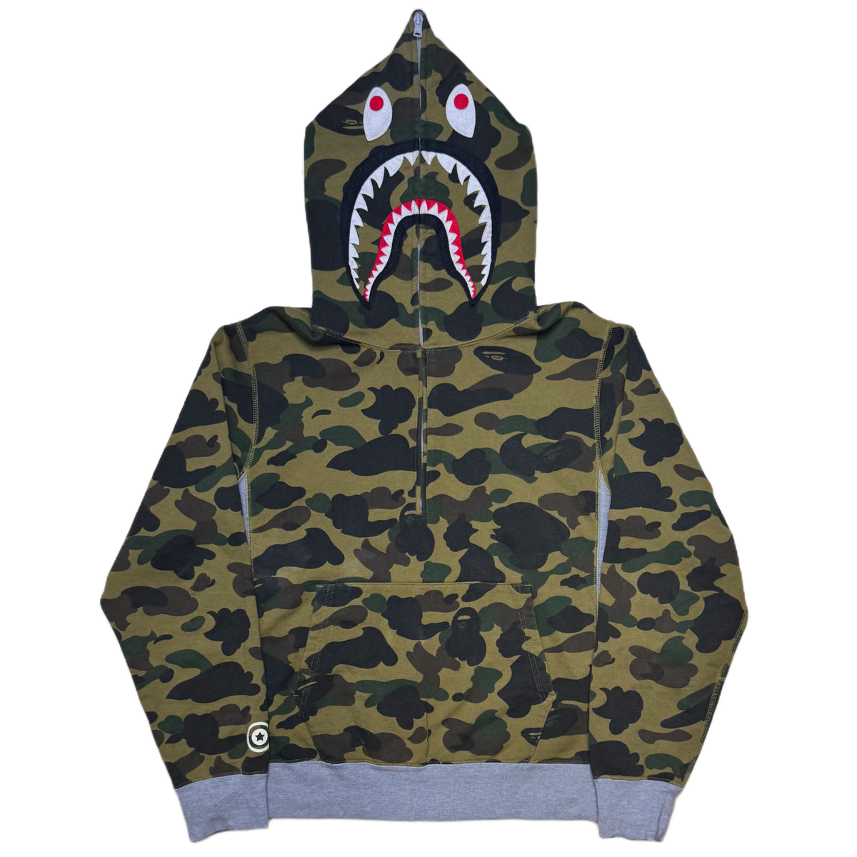 [L] Bape 1st Camo Half-Zip Shark Hoodie