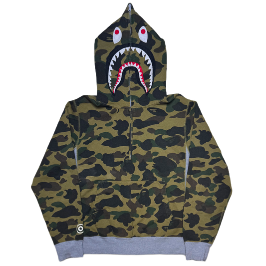 [L] Bape 1st Camo Half-Zip Shark Hoodie