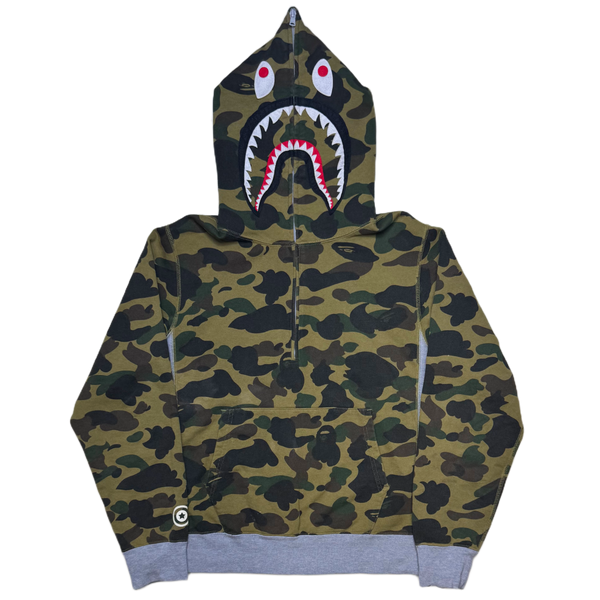 [L] Bape 1st Camo Half-Zip Shark Hoodie