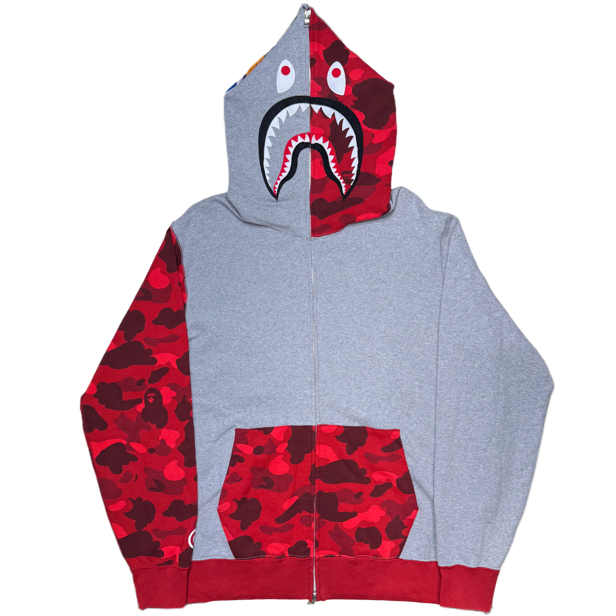 [2XL] Bape Half Red Camo Shark Hoodie