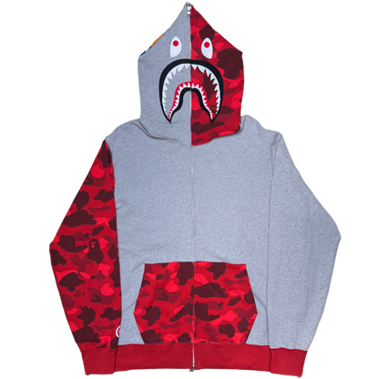 [2XL] Bape Half Red Camo Shark Hoodie