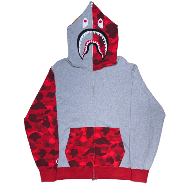 [2XL] Bape Half Red Camo Shark Hoodie