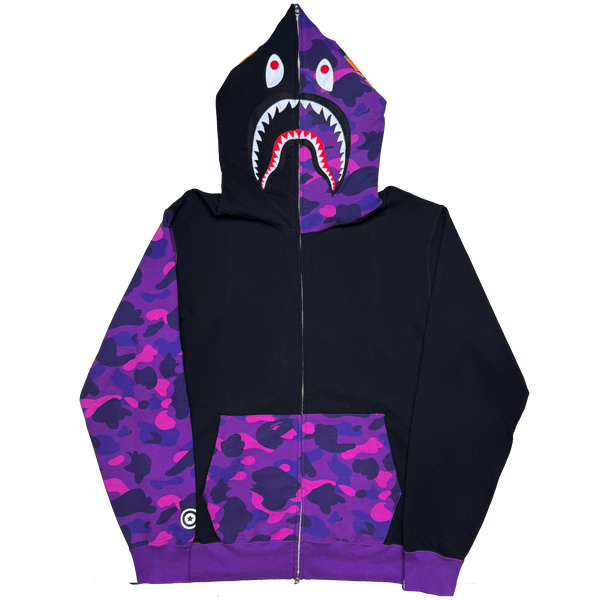 [2XL] Bape Half Purple Camo Shark Hoodie