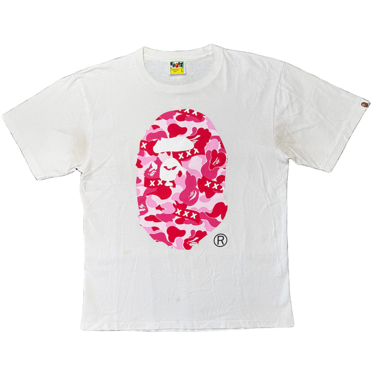 [L] Bape x God Selection Pink Ape Tee